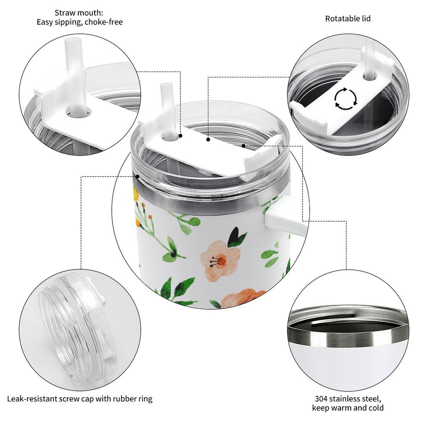 PHDT00454 POD US Local Tumbler 40 oz Large Capacity Car Cup Spring, Watercolors, Flowers