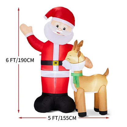 US Local 6.3 FT Lighted Christmas Inflatable Decoration, Inflatable Santa And Reindeer, Funny Blow Up Yard Decorations With Built-in LED Lights For Holiday Party Front Yard Lawn Garden Decor