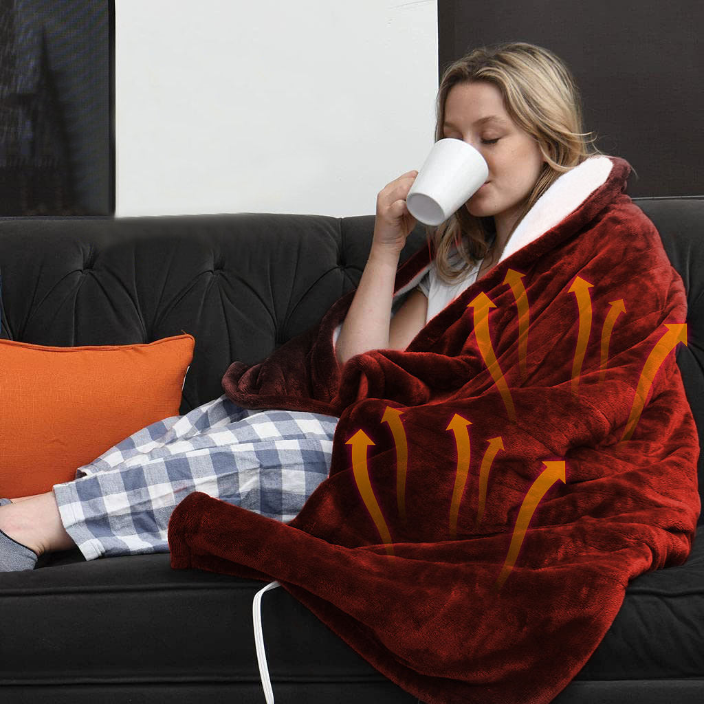 US Local 1 Pc Electric Heated Flannel Throw Heated Blanket With 6 Heat Settings 1-8 Hours Auto Off Washable For Home Office Usage 59x50in
