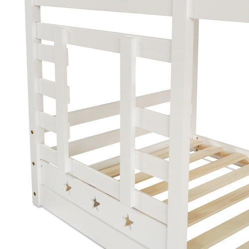UK Local Bunk Bed Storage Children Cabin Bed Single Bed With Window For Kids, Twin Sleeper 190x90 Cm, Solid Pine Wood,3FT -White