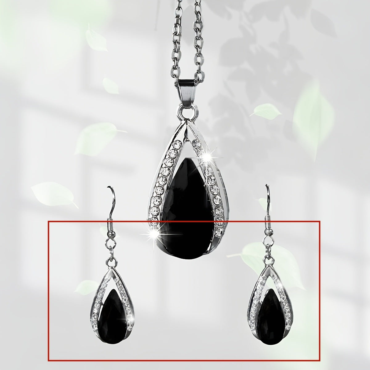 Black Red Teardrop Glass Pendant Necklace And Earrings Suite In Stock Factory Wholesale