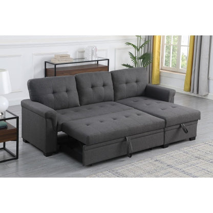 US Local Dark Gray Linen Reversible Sleeper Sectional Sofa With Storage Chaise