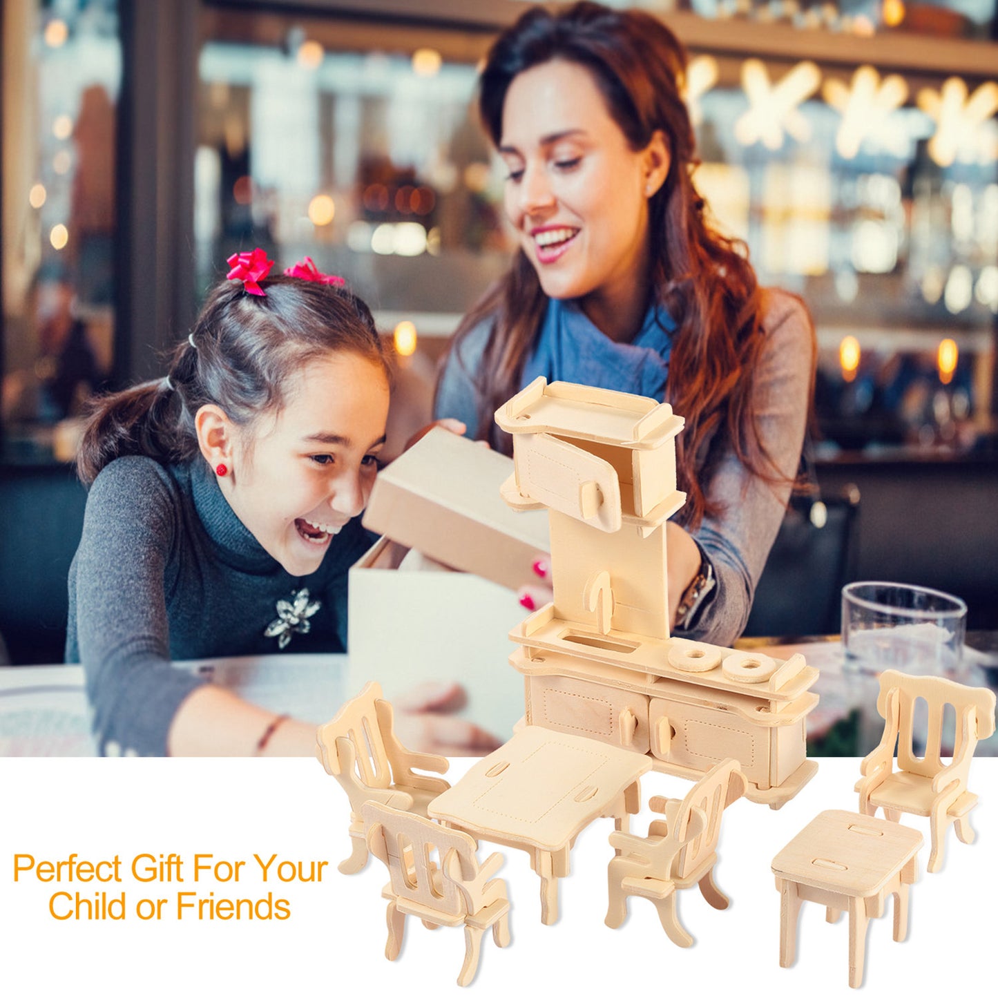 US Local 3D Wooden Dollhouse Furniture Puzzles DIY Miniature Furniture Models Set