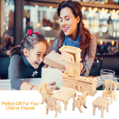 US Local 3D Wooden Dollhouse Furniture Puzzles DIY Miniature Furniture Models Set