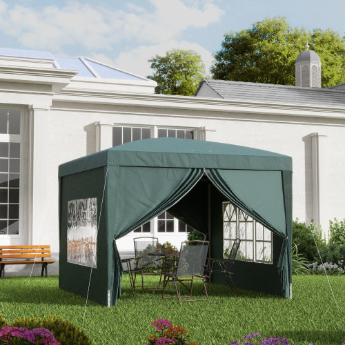 UK Local Outsunny 3 X 3m Pop Up Gazebo, Wedding Party Canopy Tent Marquee With Carry Bag And Windows, Green