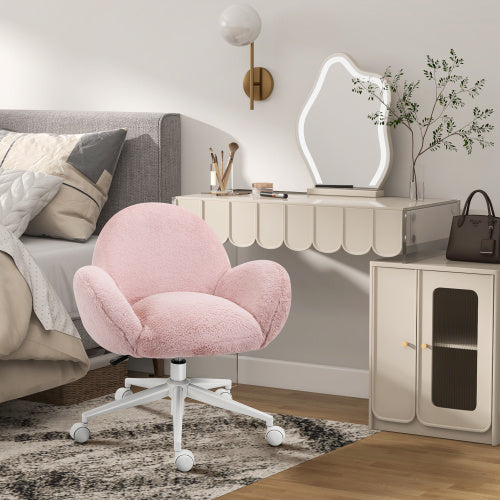 UK Local HOMCOM Makeup Vanity Chair, Cute Fluffy Desk Chair With Rolling Wheels For Bedroom Living Room