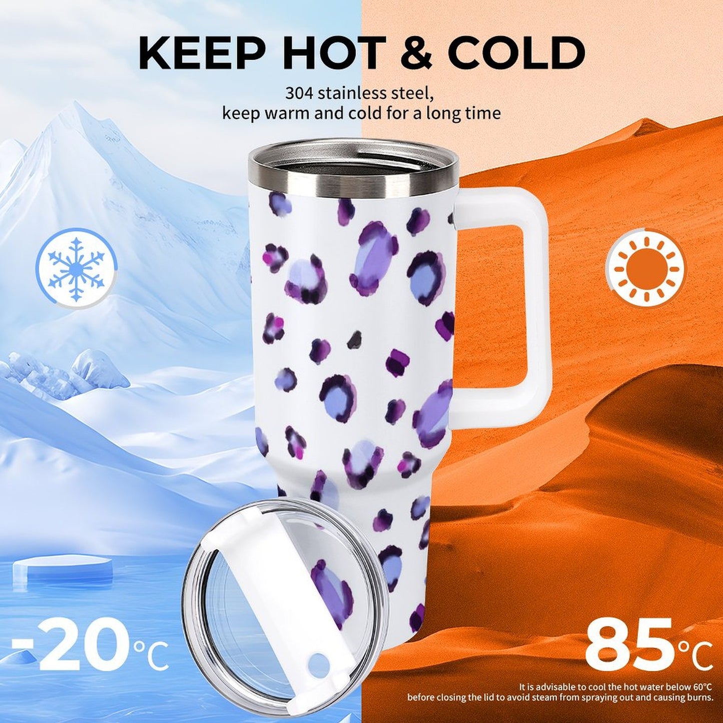 PHDT00437 POD US Local Tumbler 40 oz Large Capacity Car Cup Purple Leopard