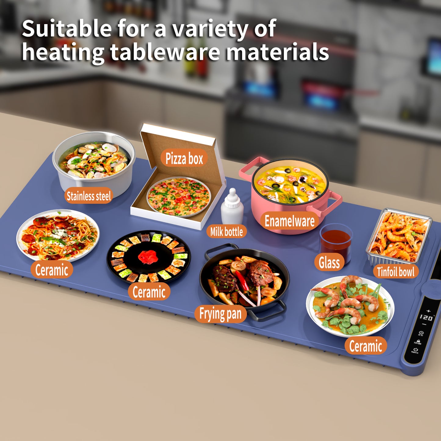 UK Local Foldable Heating Plate Mat Portable Keep Food Warm Electric Warming Mat For 8 Dishes With Time Setting