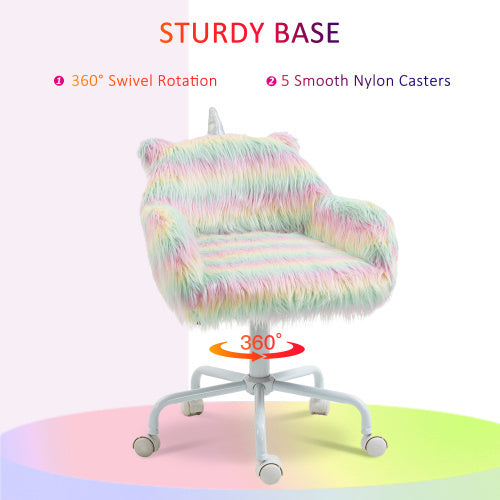 UK Local Vinsetto Unicorn Home Office Chair, Height Adjustable Fluffy Desk Chair With Armrests And Swivel Wheels, Colourful