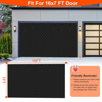 US Local 1 Pc 16x7FT Magnetic Thermal Insulated Garage Door Curtain For Winter Two Car Garage Screen With Magnetic Closure 8 Roll Up Buckle Straps For Two Cars Weatherproof Windproof Soundproof
