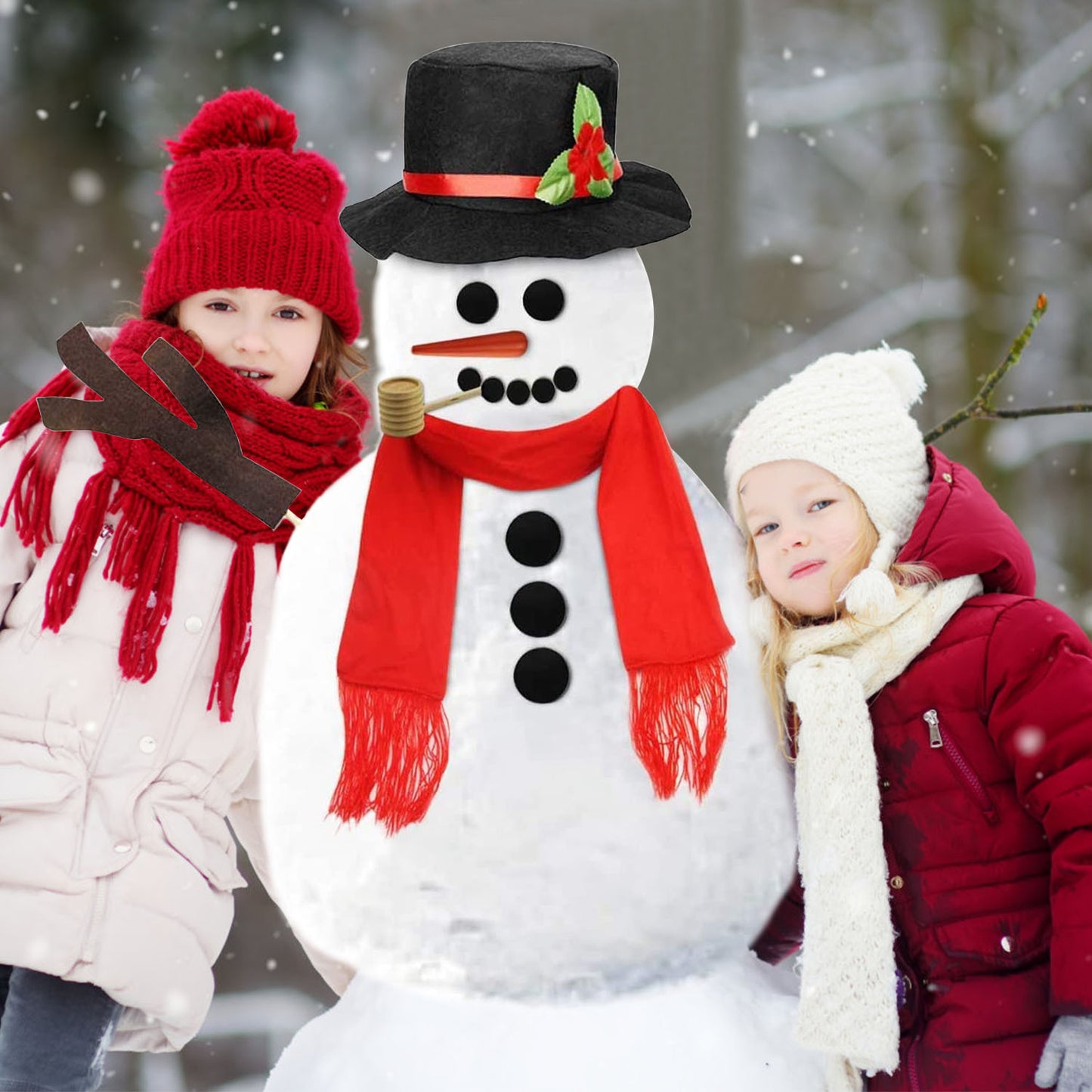 US Local 1 Set 16Pcs Snowman Decorating Dressing Kit Winter Party Kids Outdoor Toys Christmas Decoration Gift Hat Scarf Eye Mouth Nose Accessories