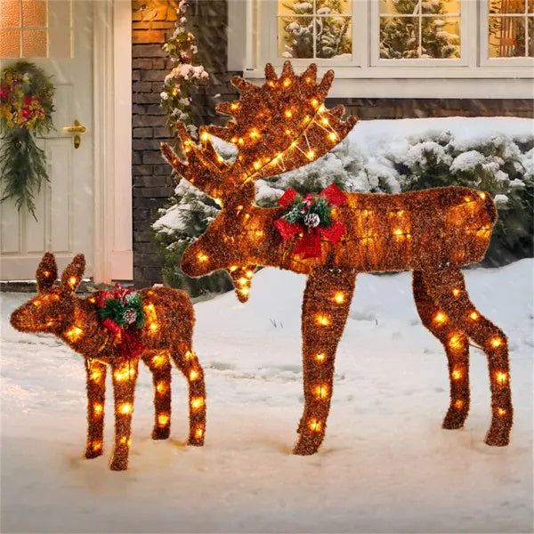 US Local 2-piece Set Lit Moose Christmas Decoration With LED Lights