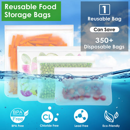 US Local 20Pcs Reusable Food Storage Bags 5 Sandwich Snack Gallon Quart Bag Leakproof BPA Free Food Container Freezer Safe Lunch Bag