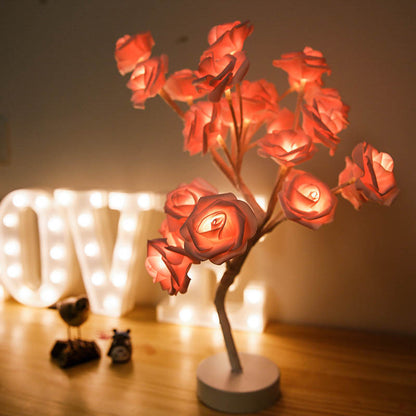 US Local Rose Flower Lamp USB Battery Operated LED Table Lamp Bonsai Tree Night Lights Garland Bedroom Decoration Lights Home Decor