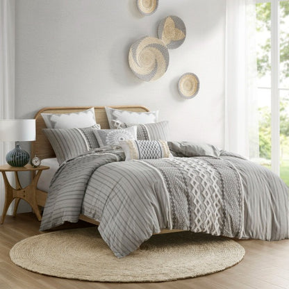 US Local King Cal King Cotton Printed Duvet Cover Set With Chenille