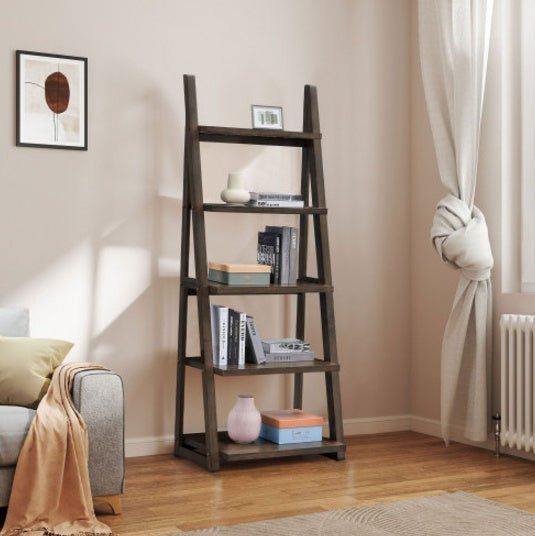 US Local 5 Tiers Of Shelves, Bookshelves, Storage Shelves, Bookshelves With Rubberwood Frames