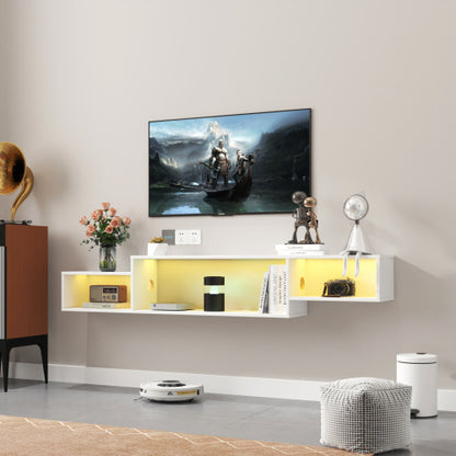 US Local 65.35in Wall Mounted Floating TV Stand With 20 Color LEDs And Charging Station
