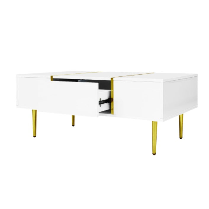 UK Local White High-gloss Coffee Table, Modern And Simple, With 2 Drawers