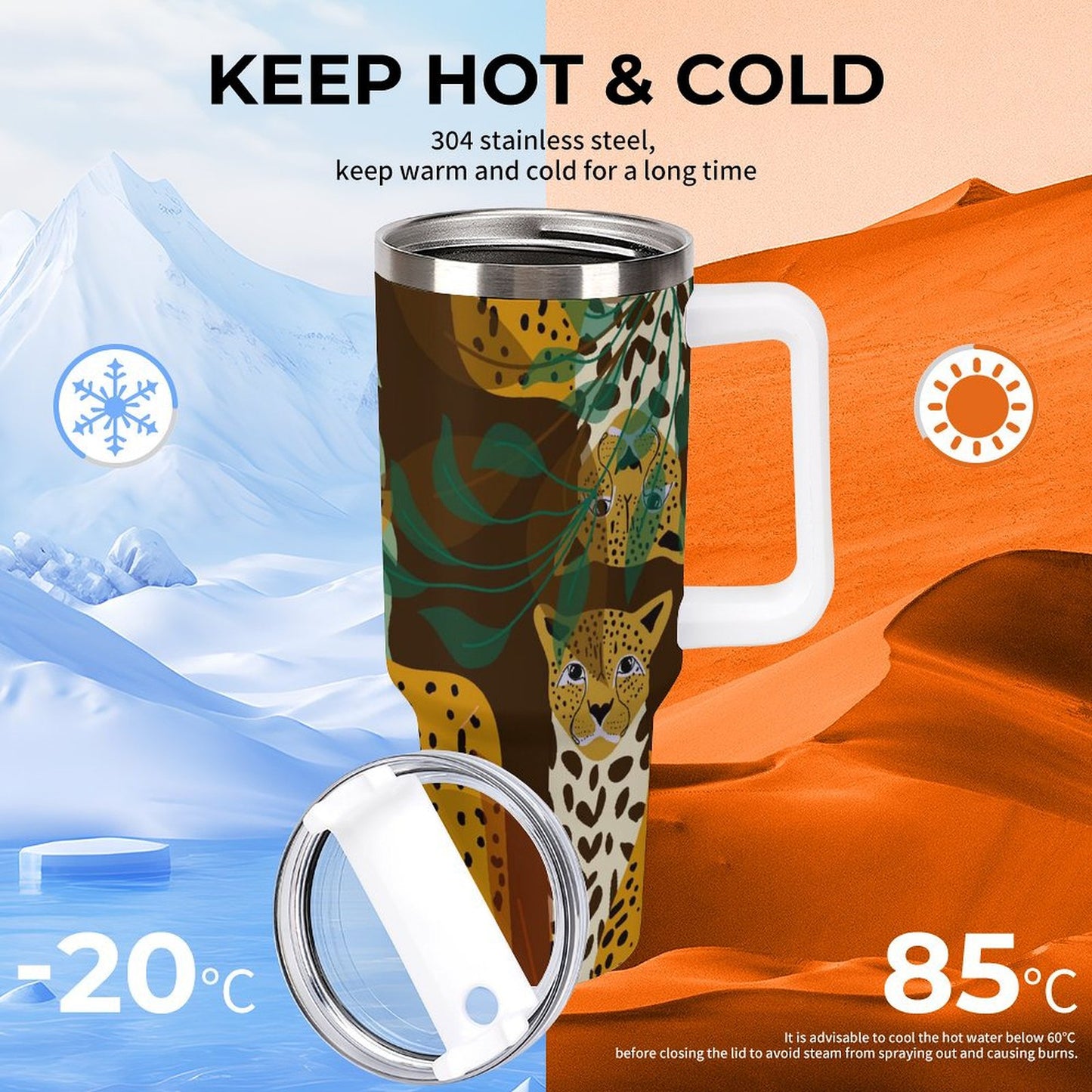 PHDT00405 POD US Local Tumbler 40 oz Large Capacity Car Cup Leopard