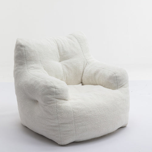 UK Local Soft Tufed Foam Bean Bag Chair With Teddy Fabric,Ivory White
