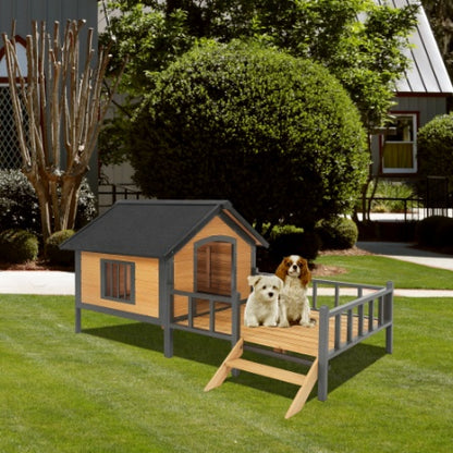 US Local Outdoor Large Wooden Cabin House Style Wooden Dog Kennel With Porch