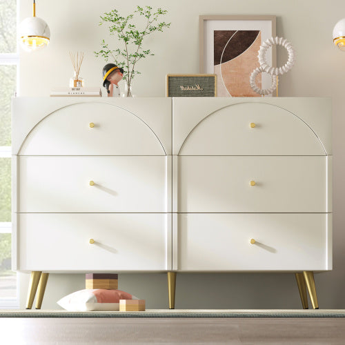 UK Local Sideboard Cabinet For Living Room, Chest Of Drawers With 6 Drawers, Cream White, 40D X 120W X 85H CM