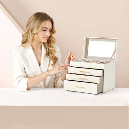 US Local Top Visible Storage With 2-drawer White Cabinet And Pink Velvet Jewelry Box