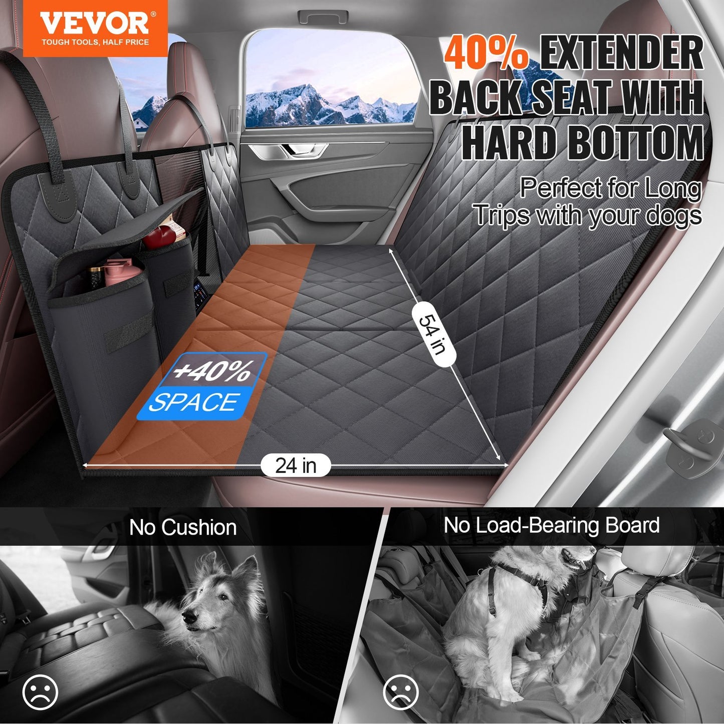 US Local VEVOR Dog Car Seat Cover For Back Seat 54 X 24 In Waterproof 600D For Cars