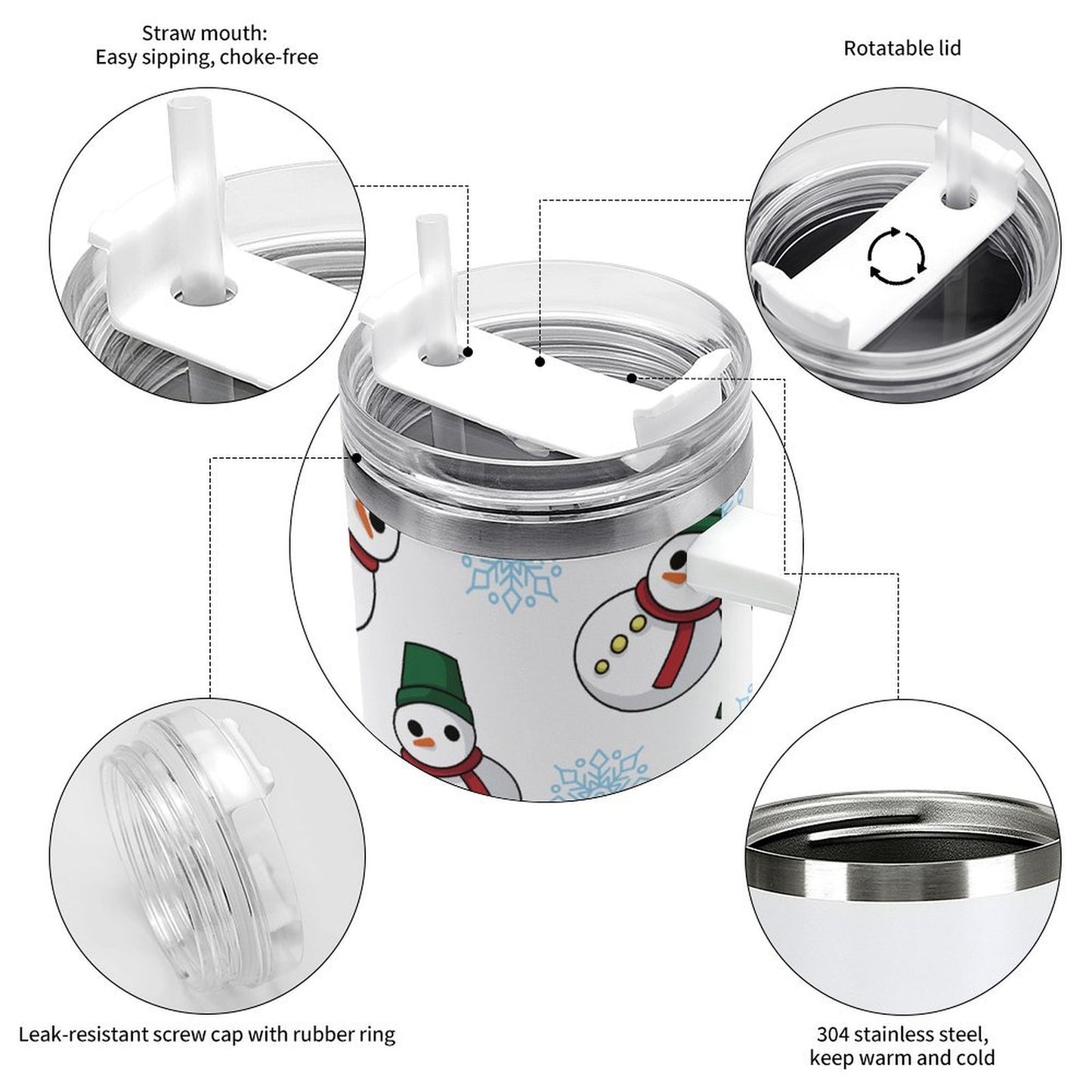 PHDT00315 POD US Local Tumbler 40 oz Large Capacity Car Cup Christmas Snowman Snowflake