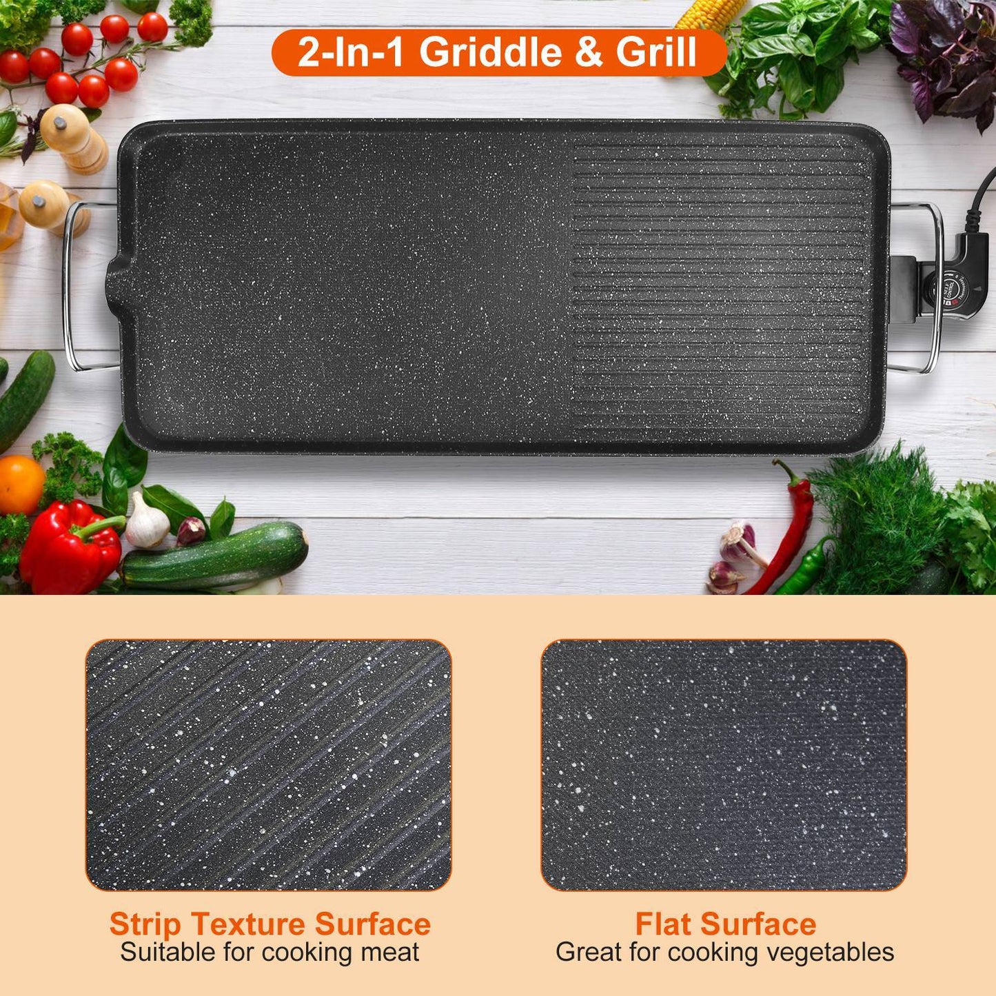 US Local 1Pc Electric Barbecue Grill Hot Plate Cooking BBQ Griddle Non Stick Table Top Grill Griddle For Indoor Outdoor Camping Picnic Family Gathering Friend Party