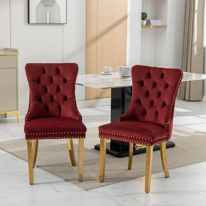 US Local High-end Tufted Solid Wood Contemporary Velvet Upholstered Dining Chair With Golden Stainless Steel Plating Legs,Nailhead Trim,Set Of 2