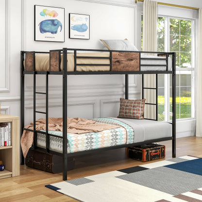 US Local Twin Over Twin Size Metal Bunk Bed With Double Safety Guard Rails, Heavy Duty, Space-Saving Design, Steel Bed For School, Bedroom