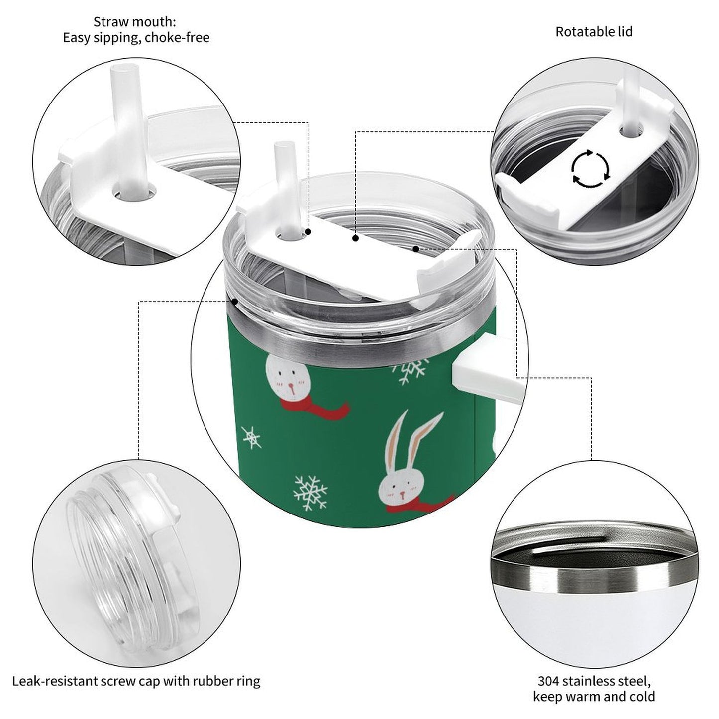 PHDT00013 POD US Local Tumbler 40 oz Large Capacity Car Cup Christmas Rabbit Snowflake