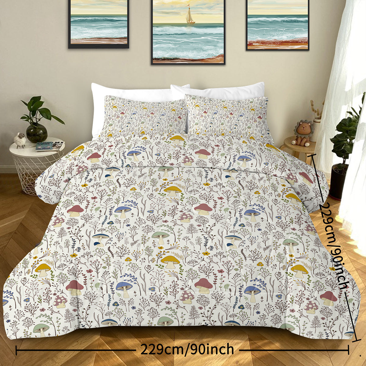 US Local 3 Pieces Mushroom Decoration Comforter Set Soft Bedding Set For Home Bedroom Decor Twin Full Queen King Size