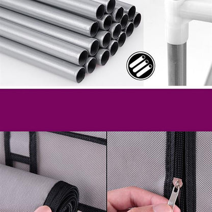 US Local 6-story Double Row 12 Grid Non-woven Fabric Shoe Cabinet Gray