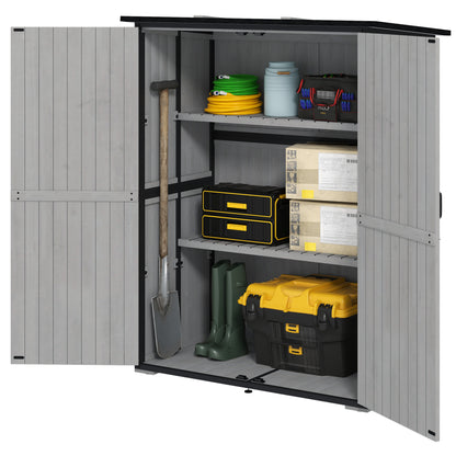 US Local Wood Storage Shed, Outdoor Garden Shed With Asphalt Roof, 2 Shelves, Lockable Doors And Adjustable Feet, Gray