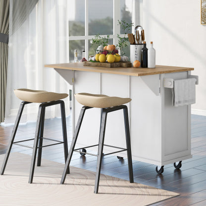 US Local Kitchen Trolley With Rubberwood Folding Leaf Countertops