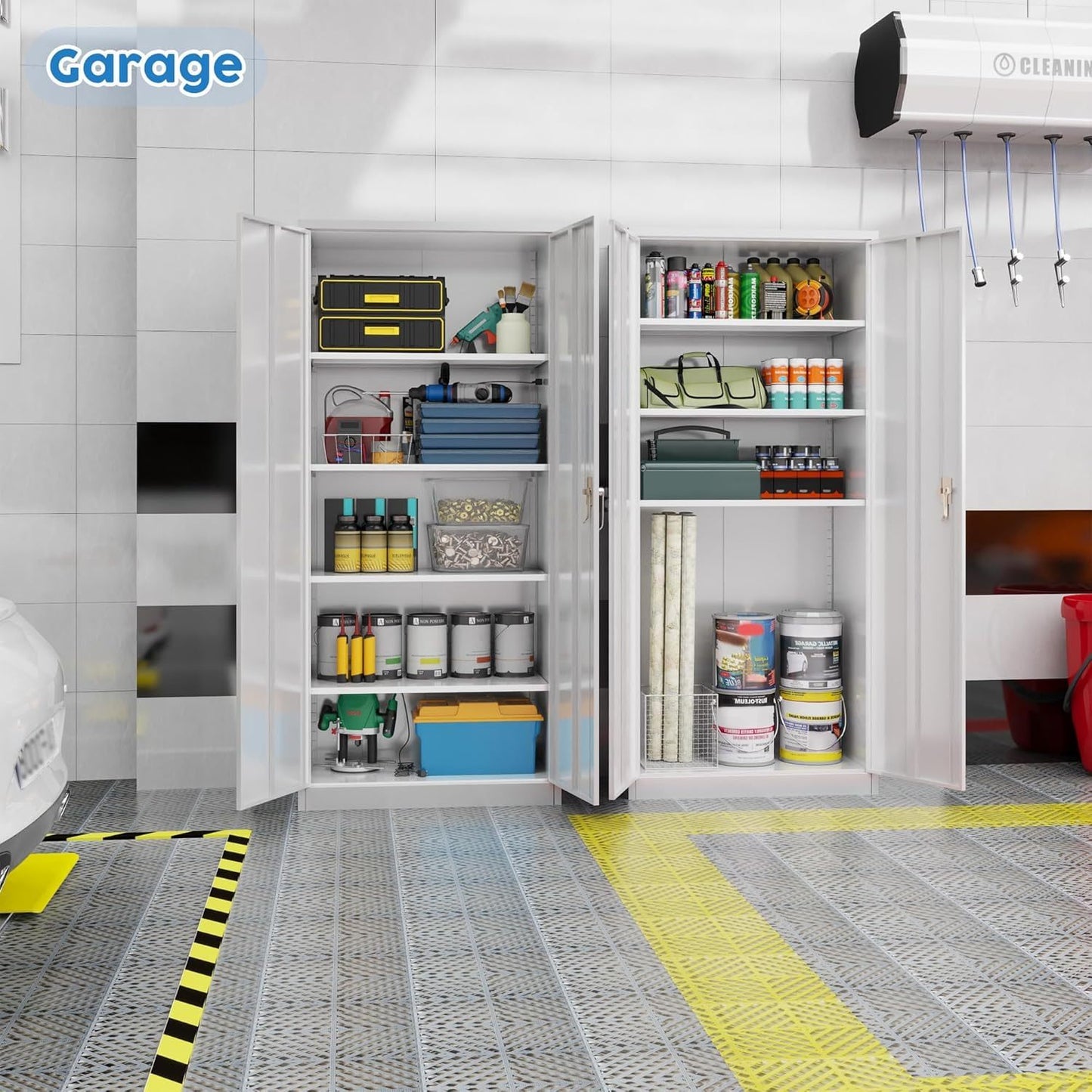 US Local Metal Cabinet,Garage Storage Cabinet With 4 Adjustable Shelves,Locking Tool Cabinets For Garage,Home,Office,Gym,School White