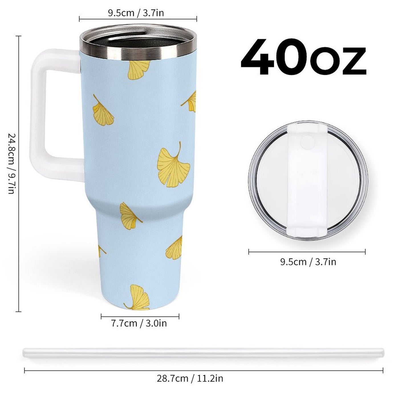 PHDT00533 POD US Local Tumbler 40oz Large Capacity Car Cup Ginkgo Leaf Butterfly Dance Blue