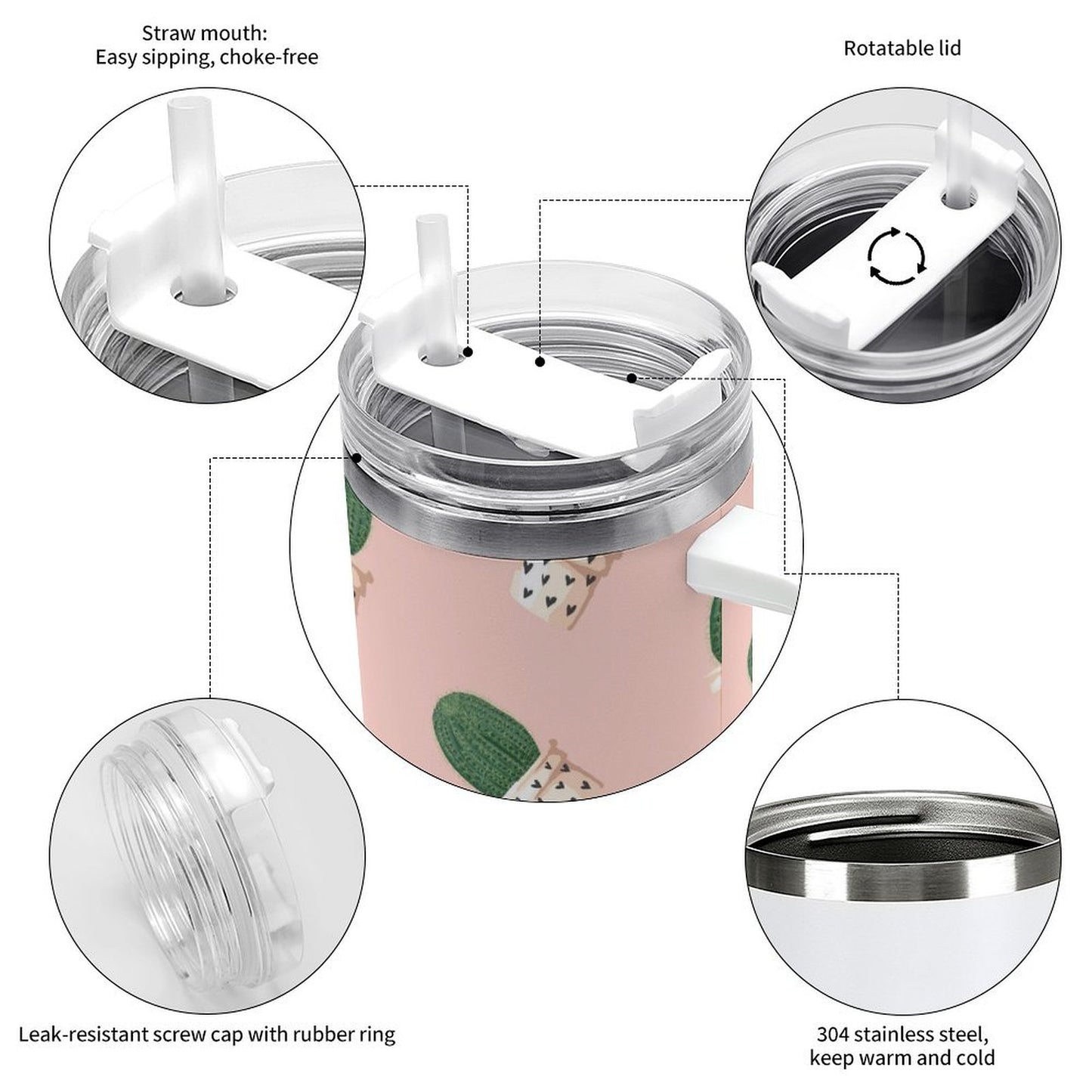 PHDT00050 POD US Local Tumbler 40 oz Large Capacity Car Cup Summer Cactus, Love