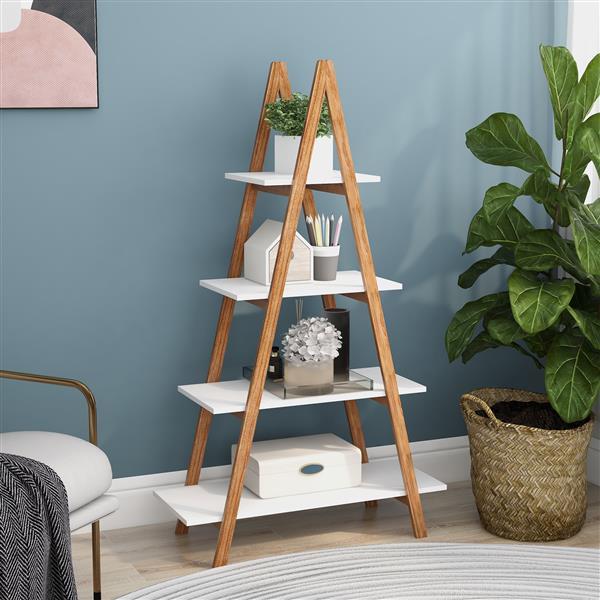 US Local Solid Wood, Bamboo Wood, Oxford A- Shaped Ladder Display Bookshelf