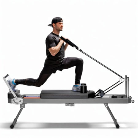 US Local Extra Large Pilates Reformer - Multi-functional Home Fitness Equipment, 395lbs Capacity, With Dynamic Resistance Cords And Aerobic Rebounder, Improves Posture, Builds Strength, Reduces Stress, Black