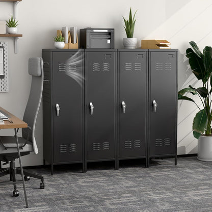 US Local Metal Lockers For Employees With Handle,Metal Storage Locker With 2 Pegboard & 5 Hooks For Gym, School, Office,Home,Garage,Black