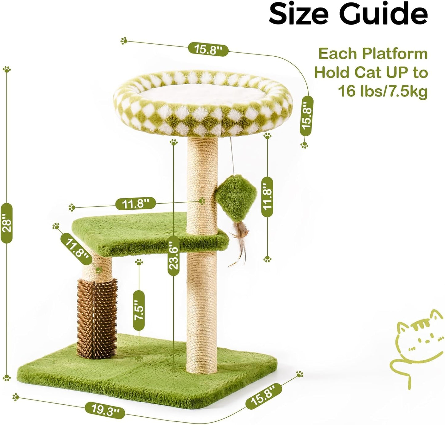 US Local Mewoo Large Cat Tree Tower For Adult Cats - Multi-Level Scratching Post With Removable Perch & Interactive Toys, Indoor Cat Furniture For Kittens Green