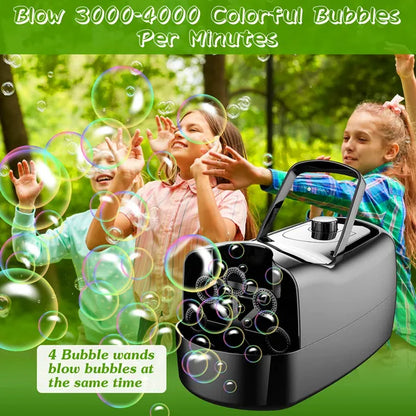 US Local Bubble Maker Automatic Bubble Blower Portable Bubble Blowing Machine With 2 Speeds Handle 3000-4000 Bubbles Per Minute Plug-In Battery Powered