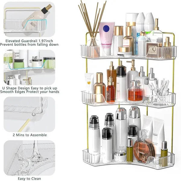 US Local Corner Bathroom Counter Storage Rack 3-tier Bathroom Countertop Storage Rack Cosmetic Storage Rack Dressing Table Perfume Tray