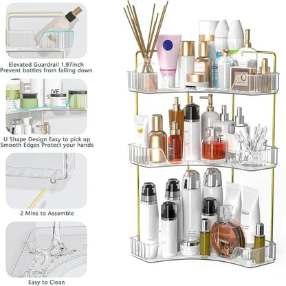 US Local Corner Bathroom Counter Storage Rack 3-tier Bathroom Countertop Storage Rack Cosmetic Storage Rack Dressing Table Perfume Tray