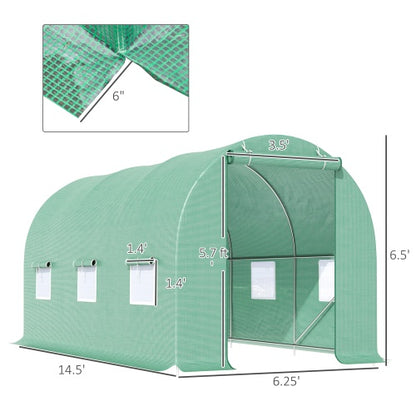 US Local Outsunny 15X 6 X 7 Walk-in Tunnel Greenhouse Garden Plant Growing House With Door And Ventilation Window, Green