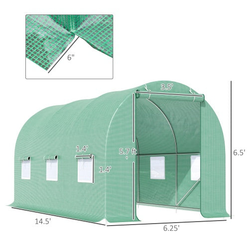 US Local Outsunny 15X 6 X 7 Walk-in Tunnel Greenhouse Garden Plant Growing House With Door And Ventilation Window, Green