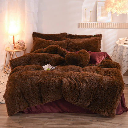 US Local Luxury Thick Fleece Duvet Cover Queen King Winter Warm Bed Quilt Cover Pillowcase Fluffy Plush Shaggy Bedclothes Bedding Set Winter Body Keep Warm